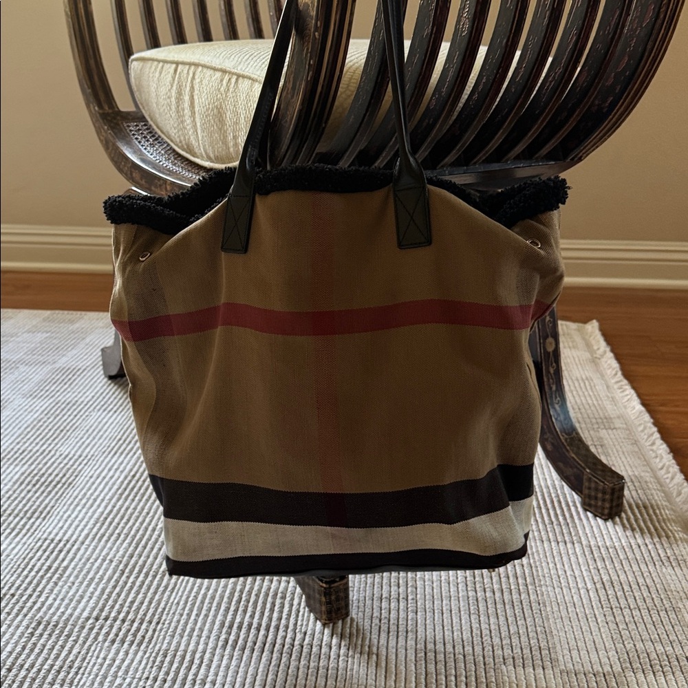 Plaid Tote Bag with Black Handles